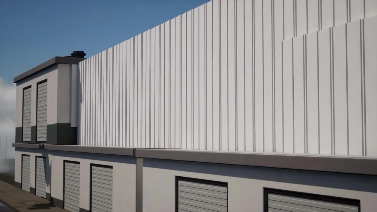 Render del exterior de la nave industrial