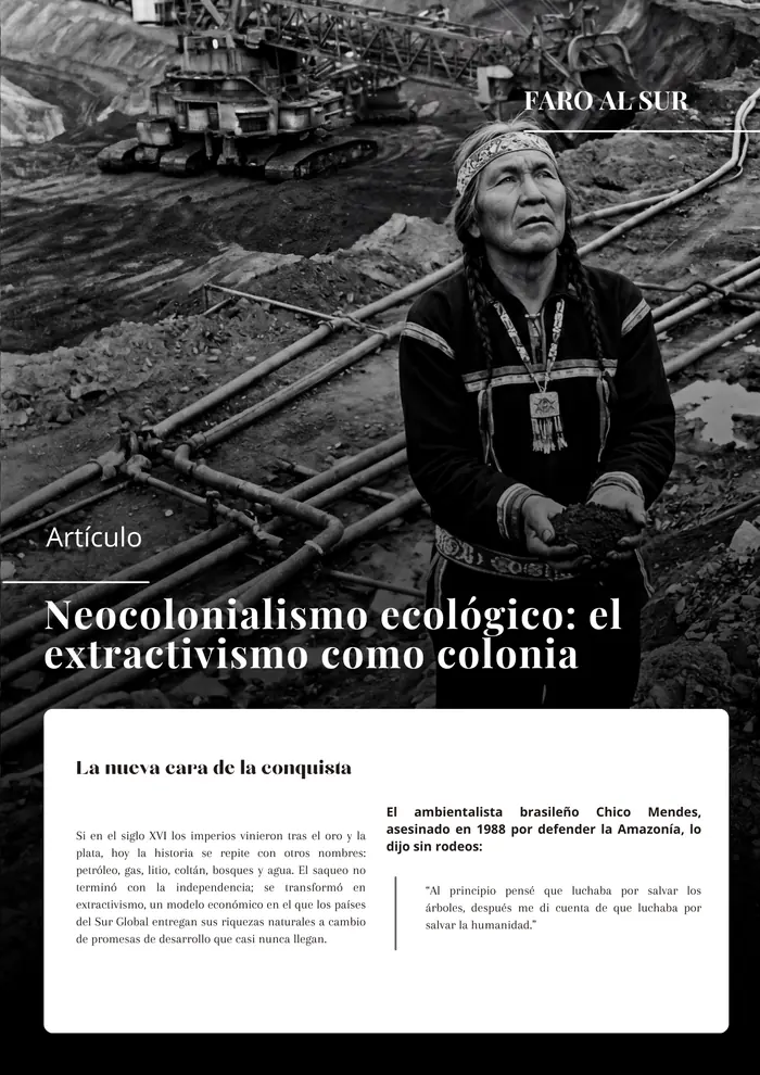Página de apertura del artículo Neocolonialismo ecológico: el extractivismo como colonia