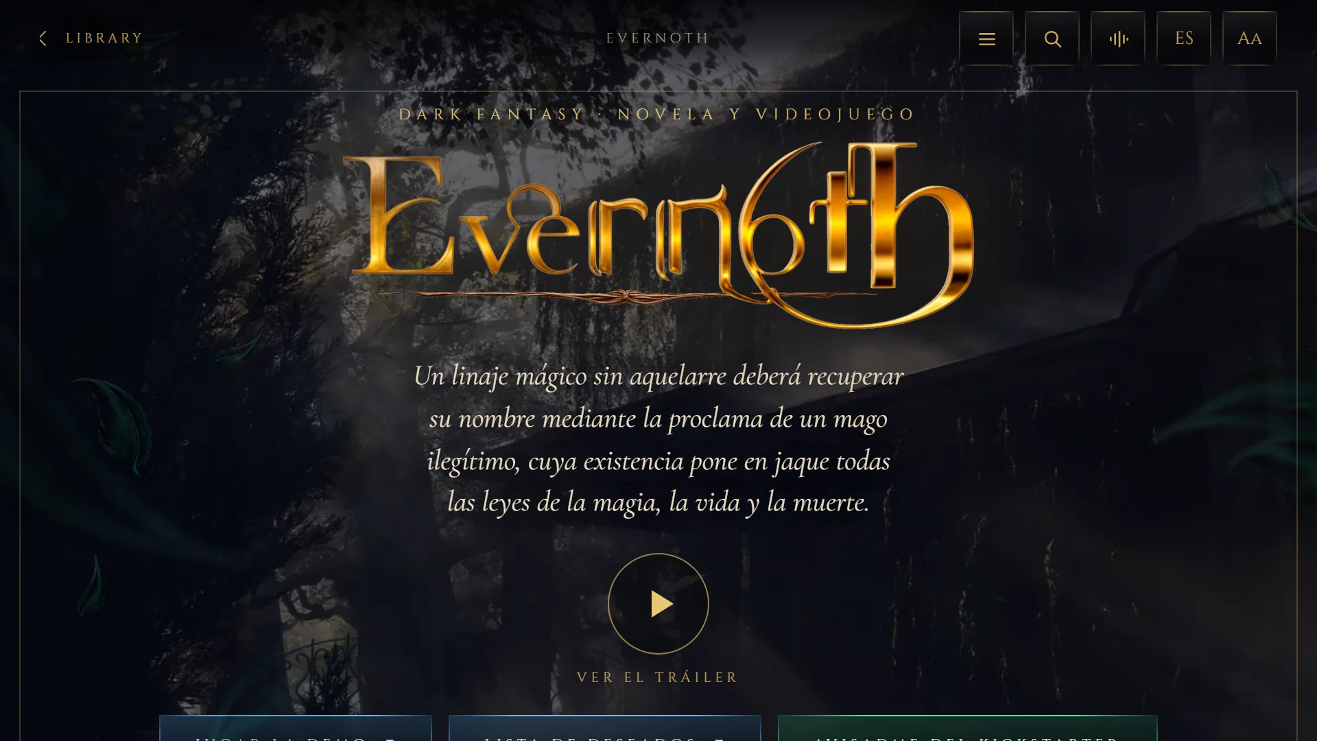 Ficha de Evernoth con su sinopsis y botón de tráiler